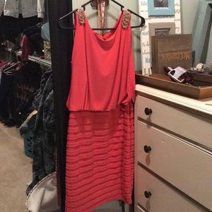 Beautiful coral dress with beaded embellishment!
